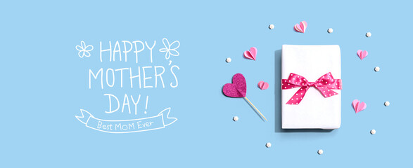 Wall Mural - Happy Mothers day message with a gift box and paper hearts
