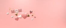 Mothers Day Theme With Pink Hearts - 3D Render