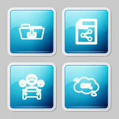 Sticker - Set line Folder download, Share file, Car sharing and Methane emissions reduction icon. Vector