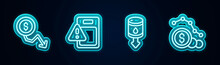 Set Line Dollar Rate Decrease, Global Economic Crisis, Drop In Crude Oil Price And . Glowing Neon Icon. Vector