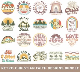 retro christian faith t-shirt designs bundle, set of retro faith sublimation bundle, christian quote