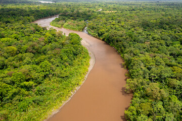 Wall Mural - Ecuador Amazon Rainforest from above. Pastaza river, near viewpoint the indichuris. Puyo, Ecuador, South America. 