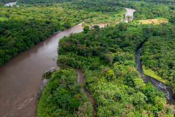 Canvas Print - Ecuador Amazon Rainforest from above. Pastaza river, near viewpoint the indichuris. Puyo, Ecuador, South America. 