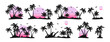 Silhouettes of palm trees and pink sun vector. set of palm trees and sunrise vector silhouette. tropical landscape and mountains black, very peri vector illustration.eps	