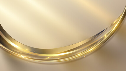 Abstract 3D elegant golden wave curved lines and light sparking on gold background luxury style