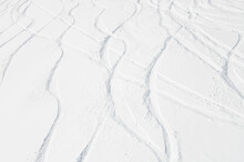 Curly Ski Trail On The Snow In The Mountains Of Antarctica. Freeride Off-piste Skiing Concept
