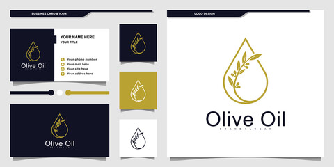 Wall Mural - Minimalist water drop and olive oil logo design and business card Premium Vector