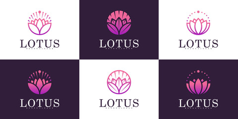 Set of abstract lotus flower logo design template Premium Vector