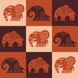 Dark brown flat seamless vector texture with squared elephants
