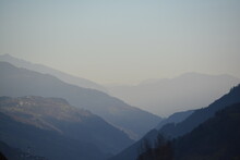 Dawn In The Swiss Alps Valley Surselva With View Direction To Chur.