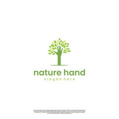 Wall Mural - hand with leaf logo design illustration, natural hand logo design modern concept
