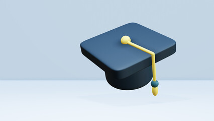 Graduation cap model 3d rendering isolated on a blue background ,3d rendering illustration