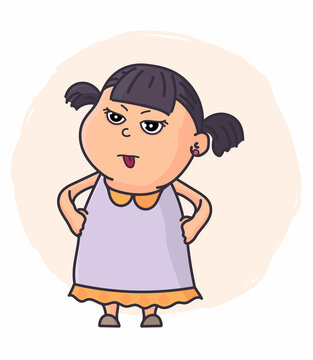 little grimacing girl vector illustration. Emotional expression