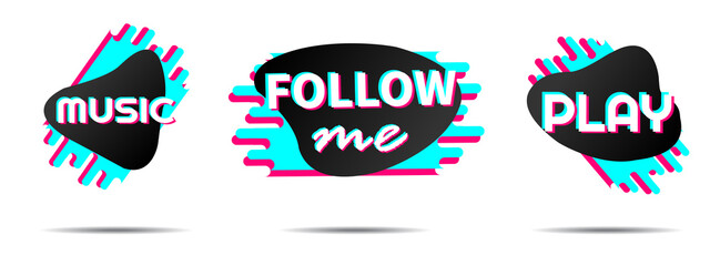 Wall Mural - Set of stickers for a popular social network. Black - blue  - pink sticker on white background. Modern advertising social media design.