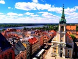 Fototapeta Miasto - Miasto Toruń widok rzeki z mostem Wisła Polska 