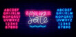 © Anastasia Gapeeva - Summer sale neon badge. Season shopping label with sea wave. Shiny blue an pink alphabet. Vector stock illustration