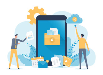 Wall Mural - business technology mobile cloud computing service and technology file upload backup on cloud server