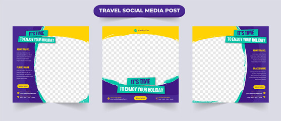 Wall Mural - holiday tour and travel sale social media post banner with editable photo for traveling agency busin