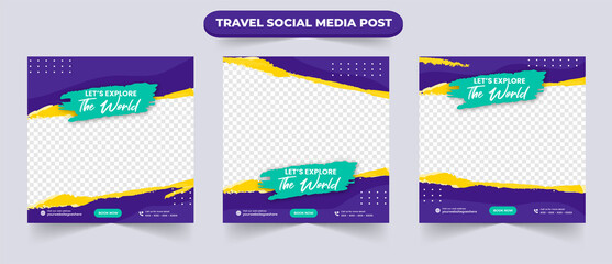 Wall Mural - set of tour and travel sale social media post banner with editable photo for traveling agency busine