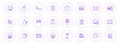 © Dmytro - workspace purple color outline icons on light round buttons with purple shadow. workspace icon set for web, mobile apps, ui design and print