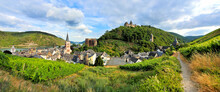 Panoramic View Over The Beautiful Village Bacharach With Castle And Vineyards Along The Rhine River, Germany