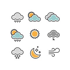 weather flat vector icons set. weather forecast icons