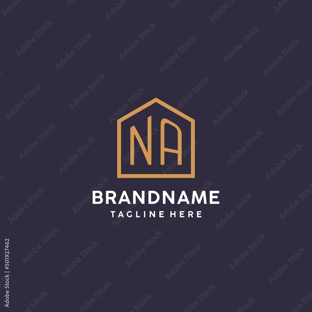 Initial NA logo with abstract home shape, simple luxury real estate ...
