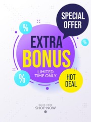 Sticker - Sale website banner with extra bonus promotion. Hot deal special offer limited time advertisement vector illustration. Online marketing campaign