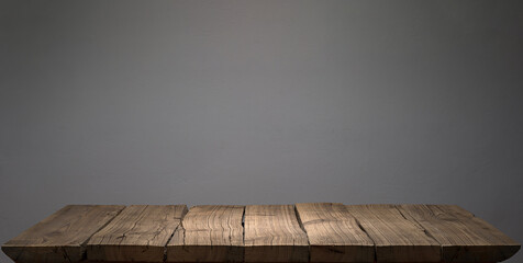 Wall Mural - Dark aged wood plank podium or table