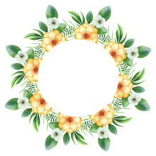 Watercolor Summer Floral Wreath. Yellow Wildflowers With Greenery. Garden Blossom. Botanical Frame. Circle Arrangement. Design Element For Rustic Card Making. Isolated.
