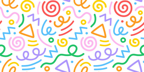 fun colorful line doodle seamless pattern. creative minimalist style art background for children or 