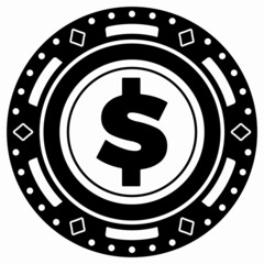 Fototapete - Black casino chip with dollar sign. Isolated vector with casino chip.