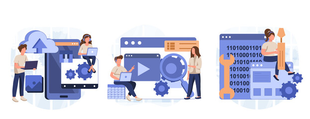 Wall Mural - it profession collection. programmer write software and create code for computer. coding script for 