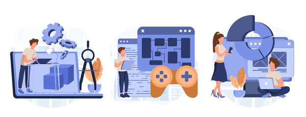 Wall Mural - it profession collection. programmer write software and create code for computer. coding script for 