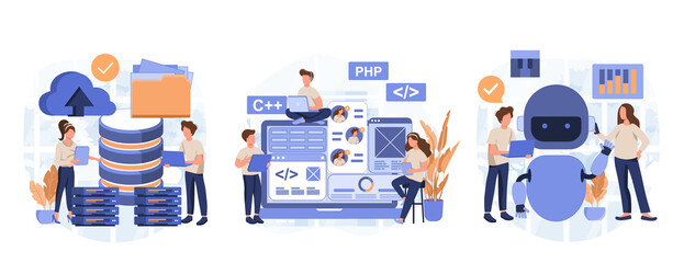 Wall Mural - it profession collection. programmer write software and create code for computer. coding script for 