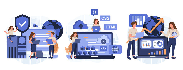 Wall Mural - it profession collection. programmer write software and create code for computer. coding script for 