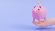 Cute Piggy Bank For Collecting Gold Coins. Savings Ideas For Future Investments. 3D Illustration.