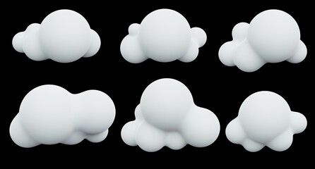 cloud set on isolated black background. nature and object concept. 3d illustration rendering