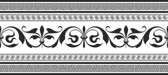 Vector monochrome classic European national ornament, border, frame, meander. Endless.Pattern of Ancient Greece, Roman Empire.