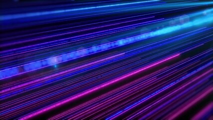 Poster - Abstract technology big data colorful glow brightness neon lines. Futuristic depth of field, blur, perspective view 4K motion loop background.