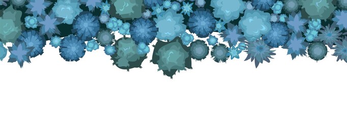 Wall Mural - night plant landscape top view. horizontal border. isolated on white background. wild forest trees a