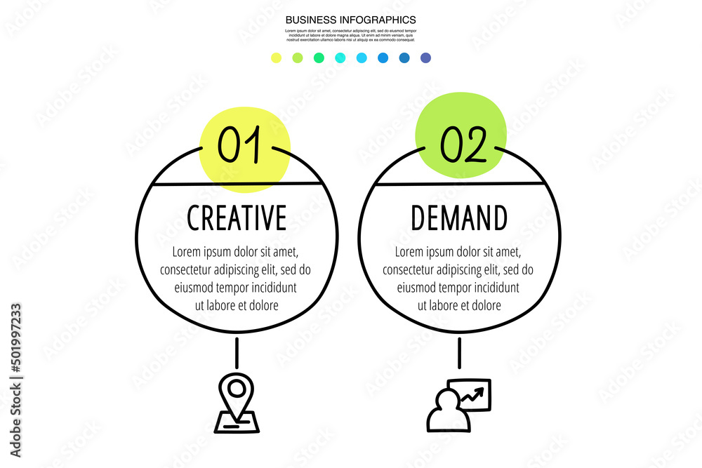 vector button timeline infographic, diagram chart,... Business vector infographics with two circles. Hand drawn timeline ...