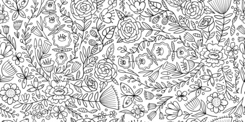 Poster - Floral Garden. Spring concept Background. Seamless pattern for your design. Colouring page
