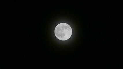 full moon view on a misty and foggy night, night and full moon 4k video,