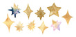 Set of gold stars isolated on white background. Golden hand drawn abstract star collection. . High quality illustration