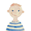 Boy in a striped t-shirt. Watercolor illustration, hand drawn