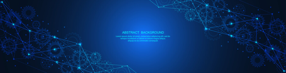 Abstract technology background of global network connection and communication with connecting the dots and lines for banner design or header