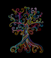 Aufkleber - Old big family tree with roots. Isolated on white background. Concept Art for your design. Design interior ideas.