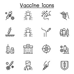 Wall Mural - Vaccine icon set in thin line style