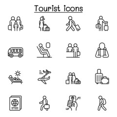 Wall Mural - Traveler & Tourist icon set in thin line style